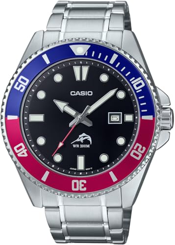 [カシオ] CASIO スタンダード アナログ スポーツ 20気圧防水 腕時計 MDV-106DD-1A2V メンズ ブルー×レッドベゼル メタルバンド 海外モデル [並行輸入品]